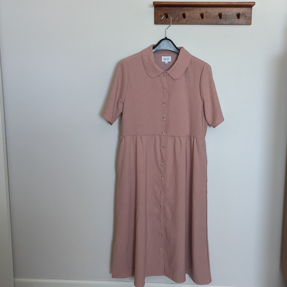 [Boutique] Dusty Pink Peter Pan Collared Midi Dress